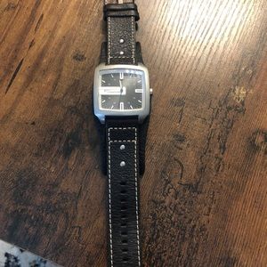Men’s fossil black leather watch